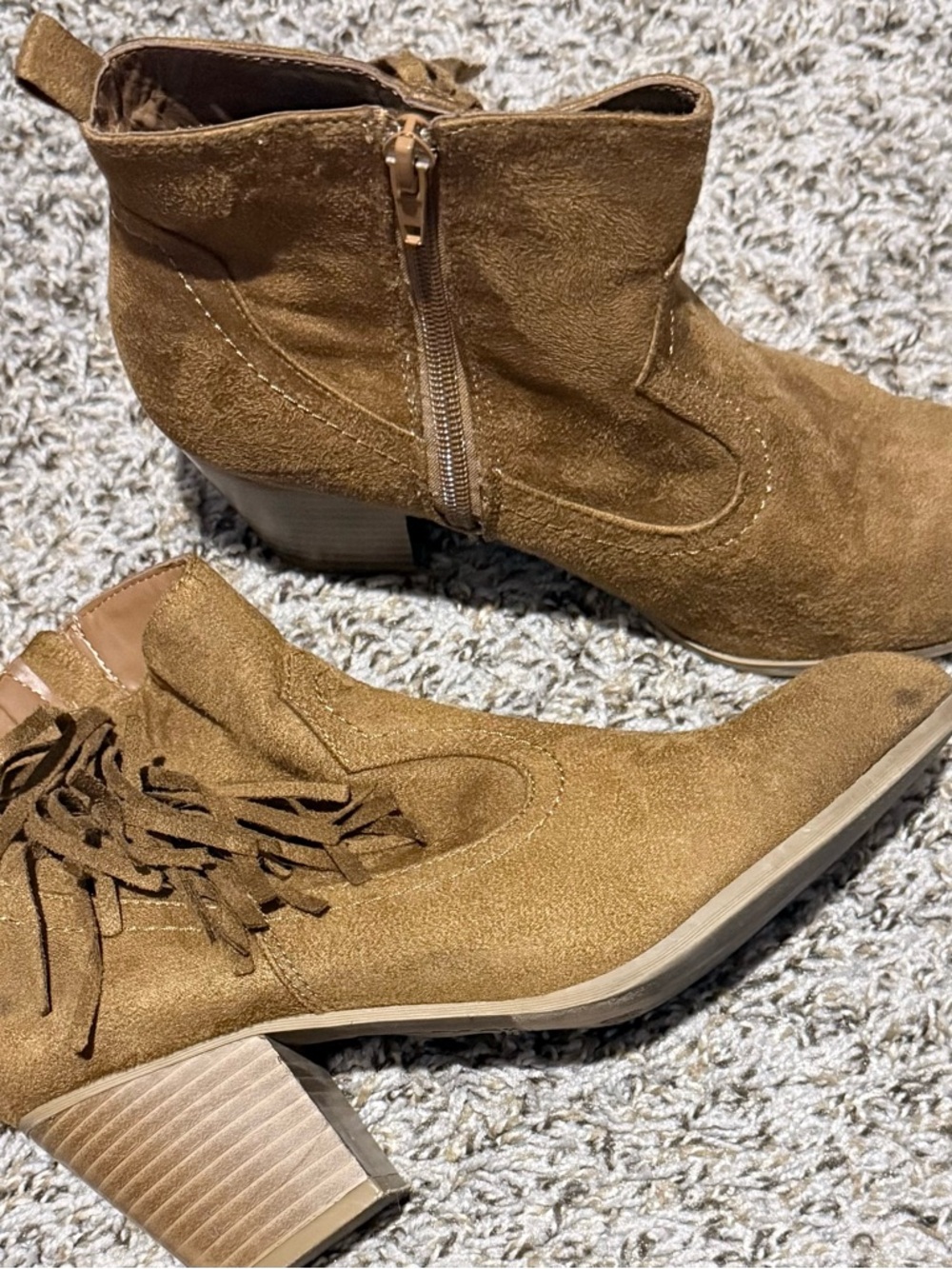 Brash Cognac Suede Fringe Ankle Booties - Picture 10 of 11